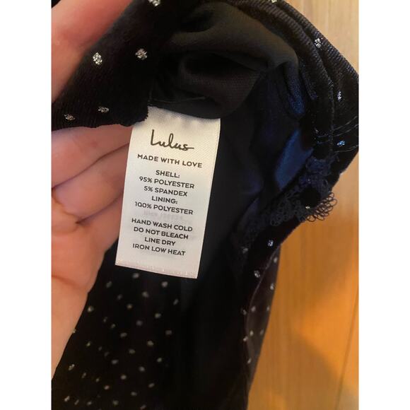 Lulus Pretty Glam Black Velvet Polka Dot One-Shoulder Mini Dress - Picture 10 of 10